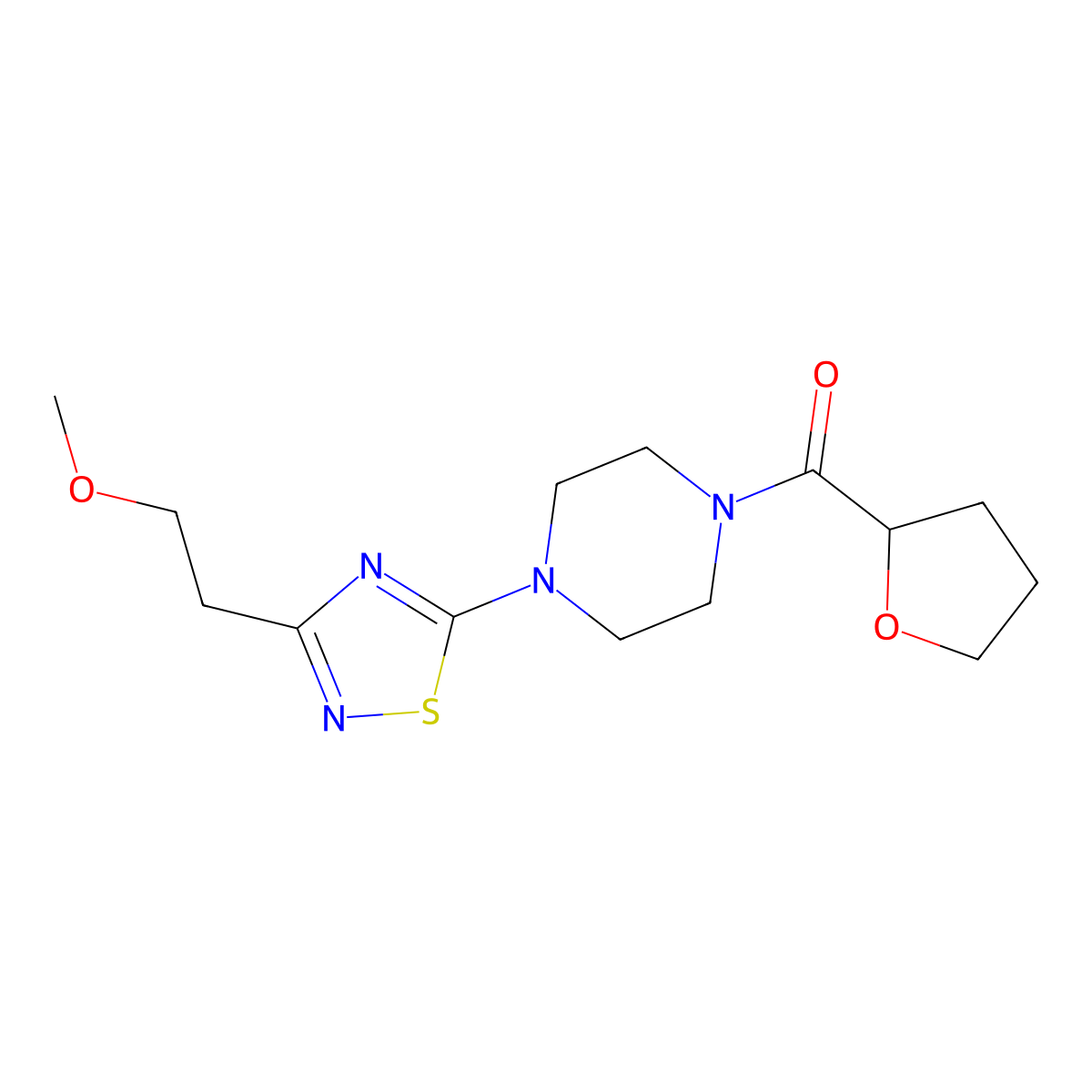 1-[3-(2-Methoxyethyl)-1,2,4-thiadiazol-5-yl]-4-(oxolane-2-carbonyl)piperazine molecular structure, CAS 2986961-05-9