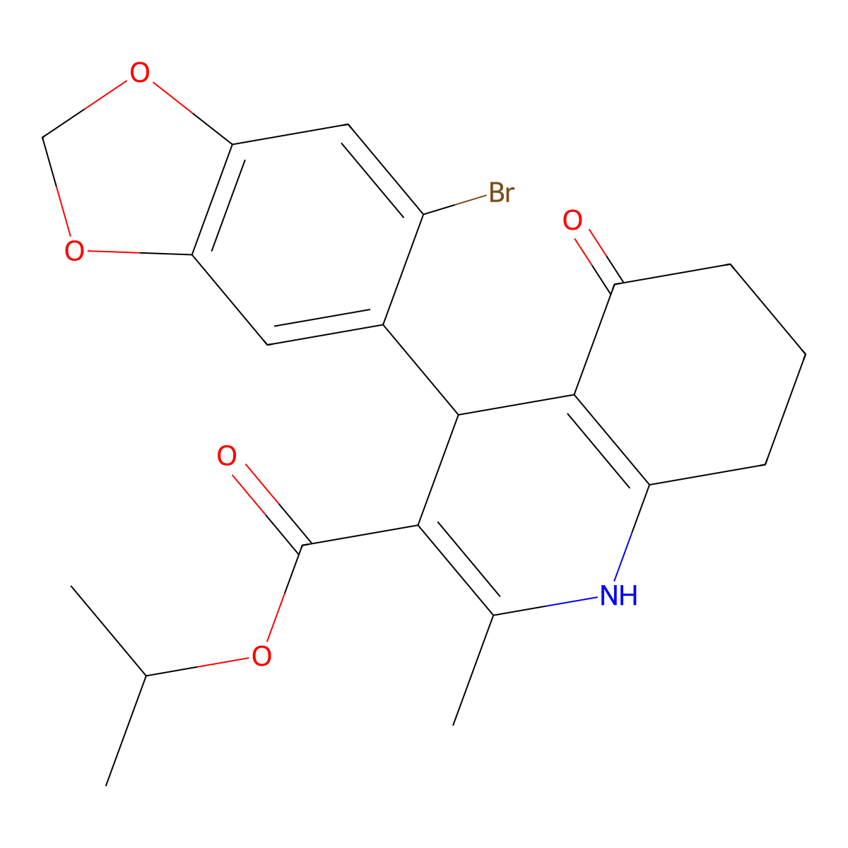 propan-2-yl 4-(6-bromo-1,3-benzodioxol-5-yl)-2-methyl-5-oxo-4,6,7,8-tetrahydro-1H-quinoline-3-carboxylate molecular structure, CAS 298706-68-0