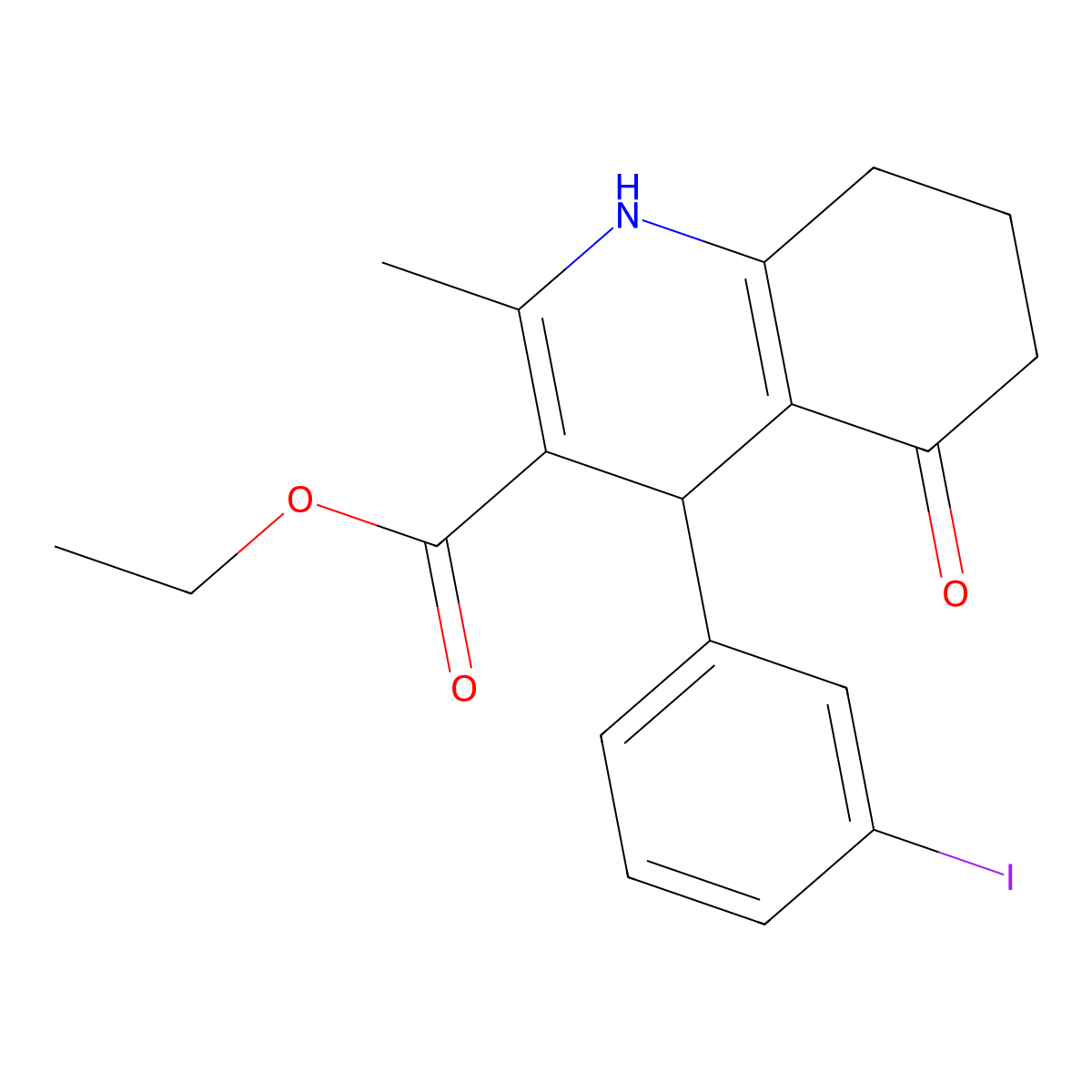 Ethyl 4-(3-iodophenyl)-2-methyl-5-oxo-1,4,5,6,7,8-hexahydroquinoline-3-carboxylate molecular structure, CAS 298706-74-8