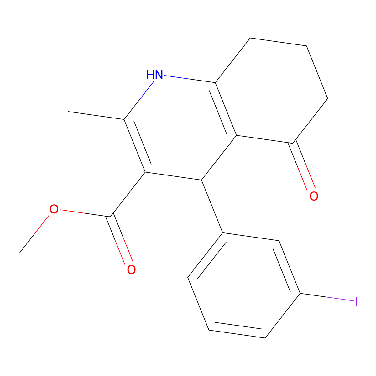 Methyl 4-(3-iodophenyl)-2-methyl-5-oxo-1,4,5,6,7,8-hexahydro-3-quinolinecarboxylate molecular structure, CAS 298706-76-0