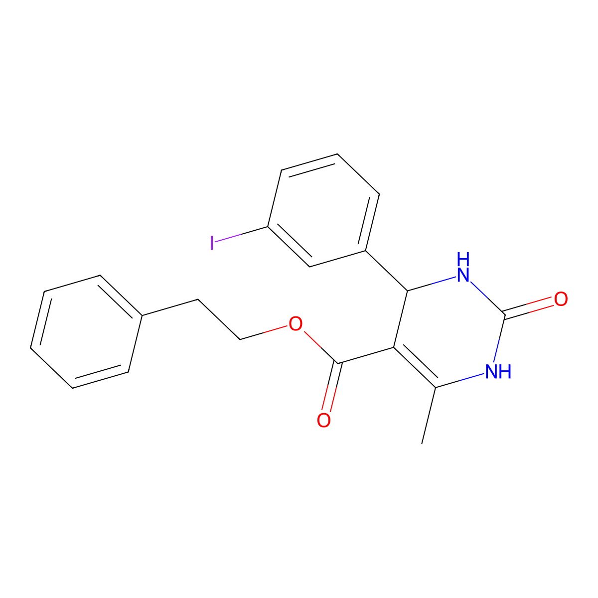 2-Phenylethyl 4-(3-iodophenyl)-6-methyl-2-oxo-1,2,3,4-tetrahydropyrimidine-5-carboxylate molecular structure, CAS 298706-84-0