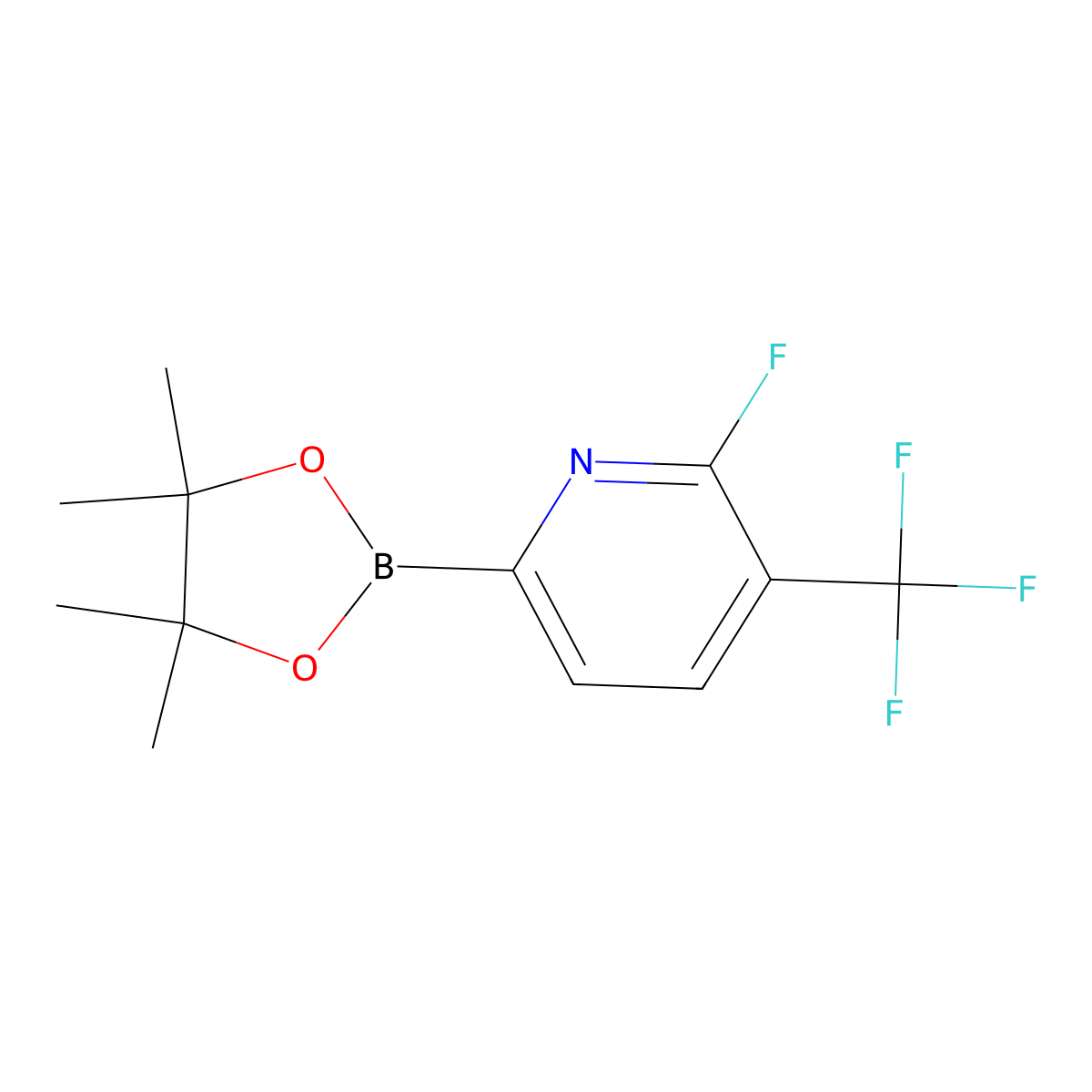2-Fluoro-6-(4,4,5,5-tetramethyl-[1,3,2]dioxaborolan-2-yl)-3-trifluoromethyl-pyridine molecular structure, CAS 2987081-87-6