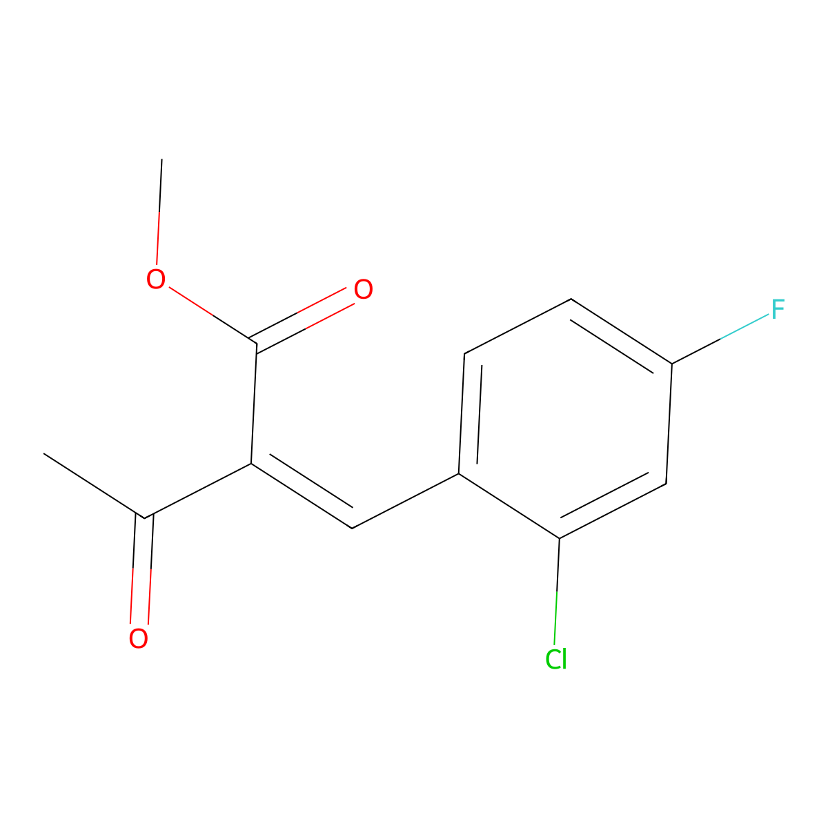 Methyl 2-acetyl-3-(2-chloro-4-fluorophenyl)acrylate molecular structure, CAS 298709-35-0