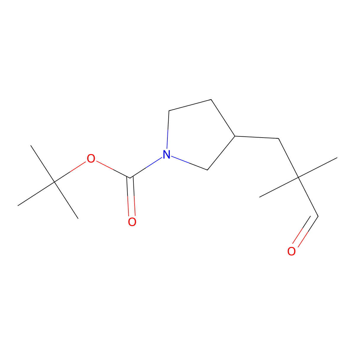 Tert-butyl 3-(2,2-dimethyl-3-oxopropyl)pyrrolidine-1-carboxylate molecular structure, CAS 2987167-75-7