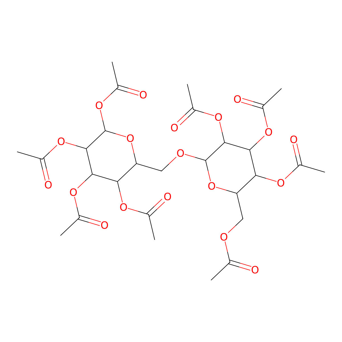1,2,3,4-Tetra-O-acetyl-6-O-(2,3,4,6-tetra-O-acetylhexopyranosyl)hexopyranose molecular structure, CAS 29873-67-4