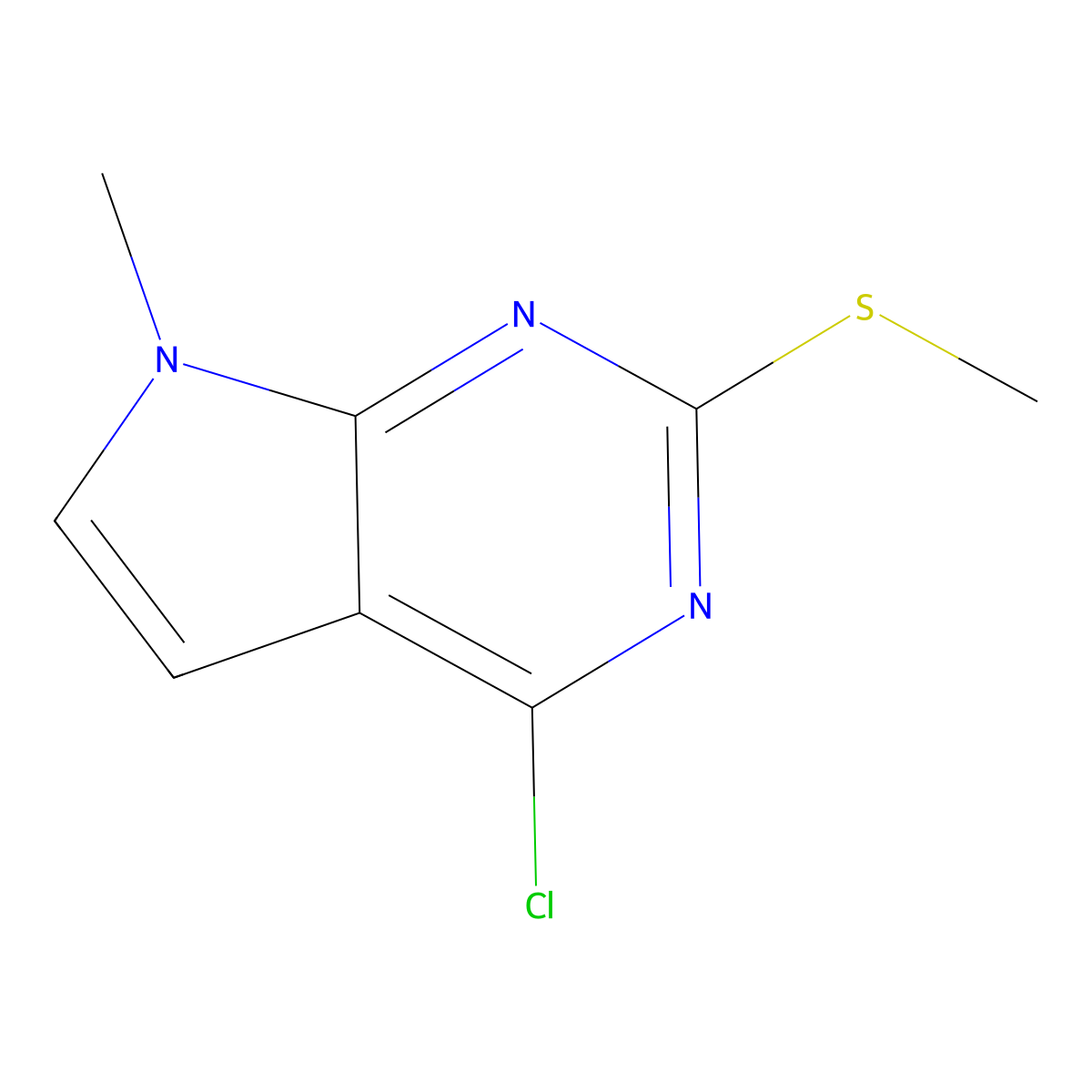 4-Chloro-7-methyl-2-(methylsulfanyl)-7h-pyrrolo[2,3-d]pyrimidine molecular structure, CAS 29877-77-8