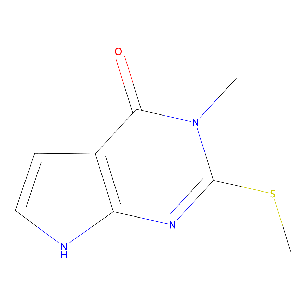 3-Methyl-2-(methylsulfanyl)-3,7-dihydro-4h-pyrrolo[2,3-d]pyrimidin-4-one molecular structure, CAS 29877-79-0