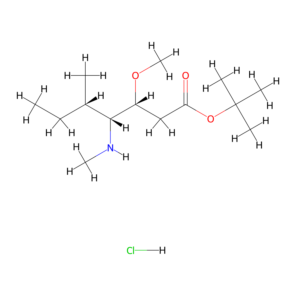 tert-Butyl (3R,4R,5S)-3-methoxy-5-methyl-4-(methylamino)heptanoate hydrochloride molecular structure, CAS 2988106-69-8