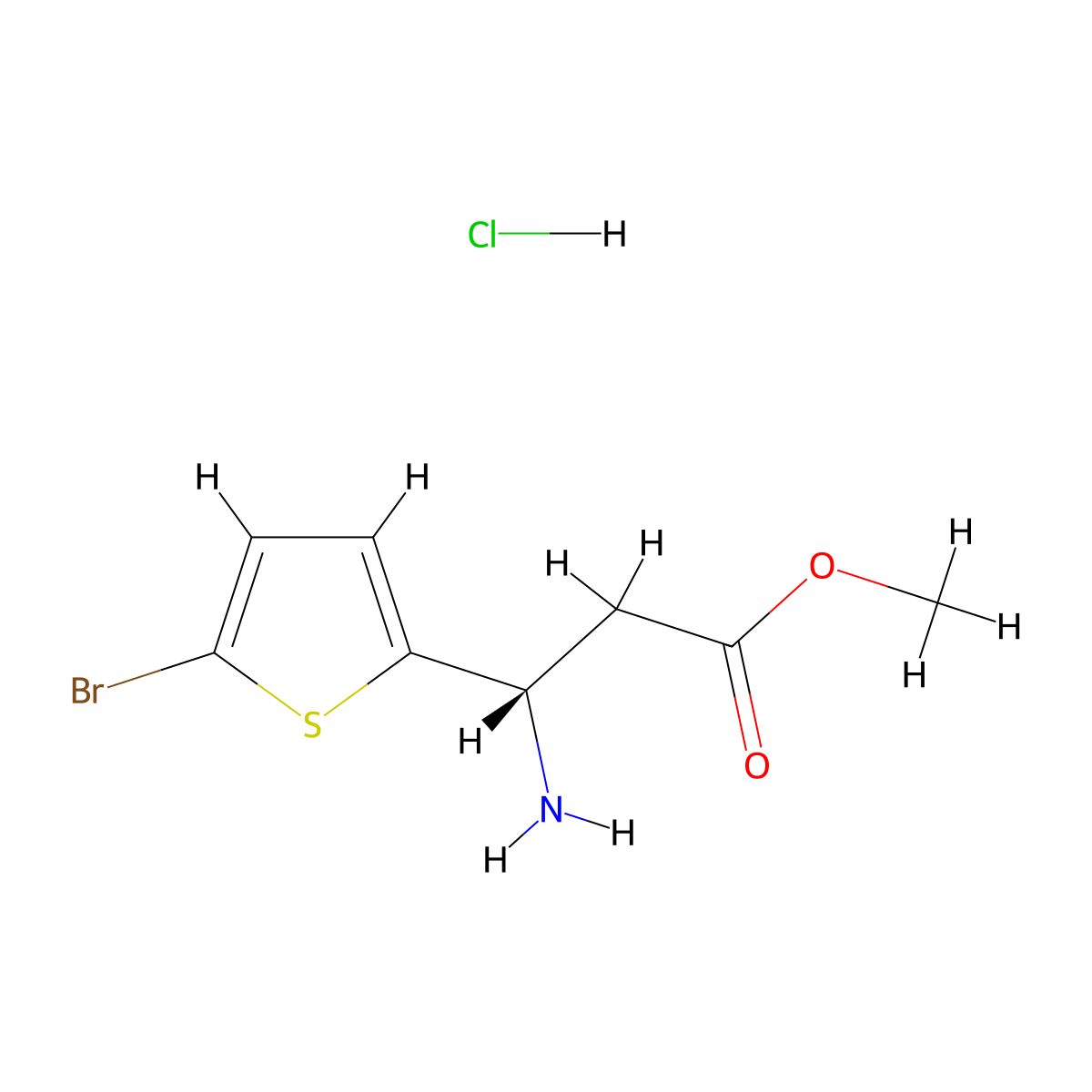 methyl (3S)-3-amino-3-(5-bromothiophen-2-yl)propanoate hydrochloride molecular structure, CAS 2988257-27-6