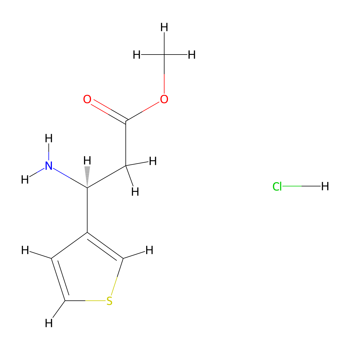 methyl (3S)-3-amino-3-(thiophen-3-yl)propanoate hydrochloride molecular structure, CAS 2988301-59-1