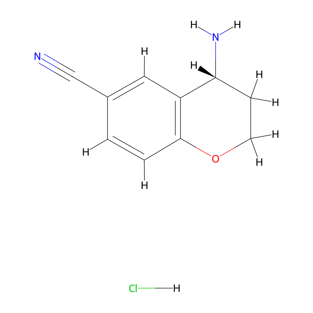 (4R)-4-amino-3,4-dihydro-2H-1-benzopyran-6-carbonitrile hydrochloride molecular structure, CAS 2988345-46-4