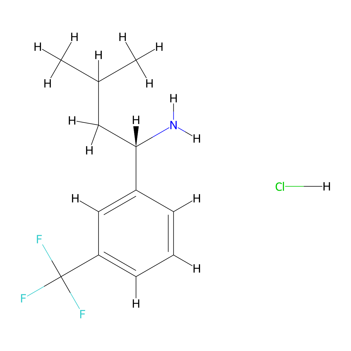 (1S)-3-methyl-1-[3-(trifluoromethyl)phenyl]butan-1-amine hydrochloride molecular structure, CAS 2988393-14-0