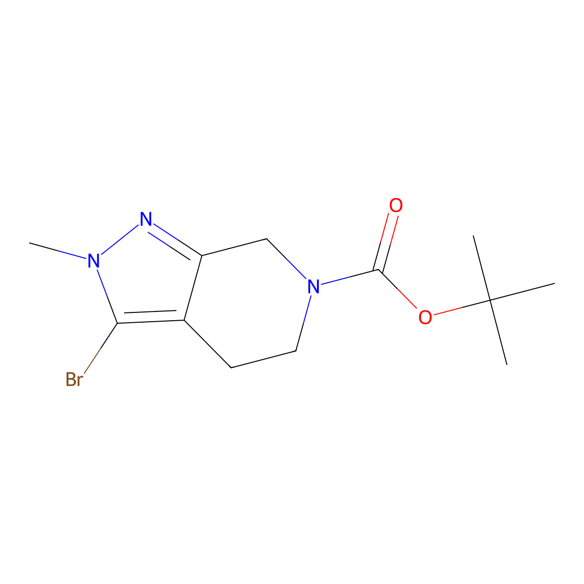 tert-butyl 3-bromo-2-methyl-2,4,5,7-tetrahydro-6H-pyrazolo[3,4-c]pyridine-6-carboxylate molecular structure, CAS 2988403-23-0