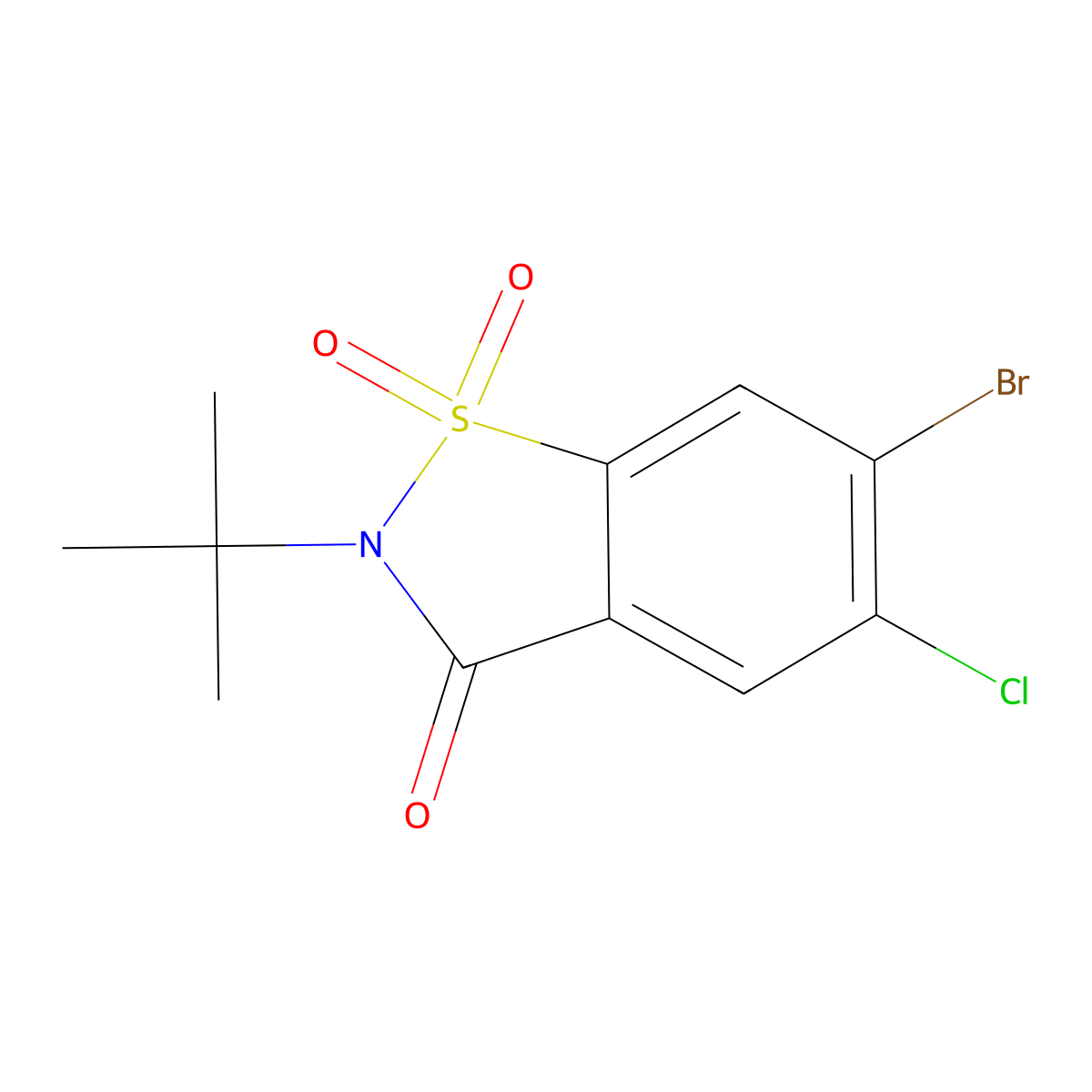 6-bromo-2-(tert-butyl)-5-chlorobenzo[d]isothiazol-3(2H)-one 1,1-dioxide molecular structure, CAS 2988444-03-5