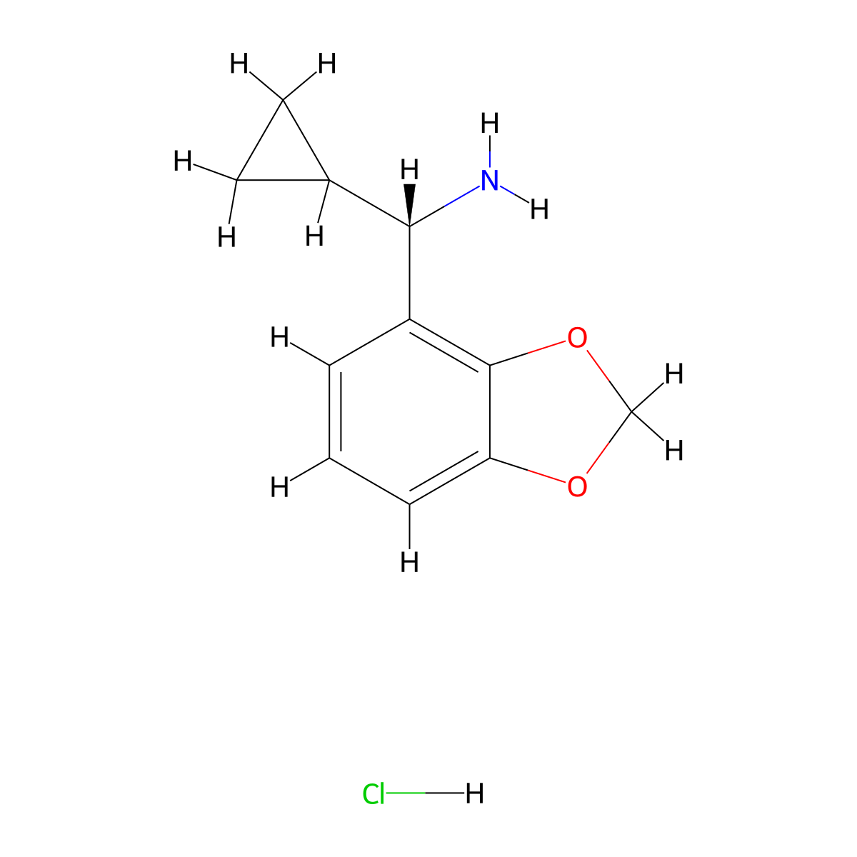 (S)-Benzo[d][1,3]dioxol-4-yl(cyclopropyl)methanamine hydrochloride molecular structure, CAS 2988507-57-7