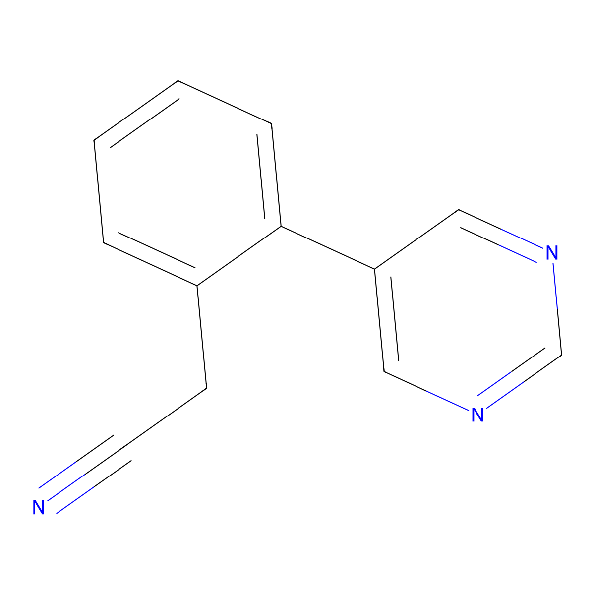 2-(2-(Pyrimidin-5-yl)phenyl)acetonitrile molecular structure, CAS 2988528-09-0