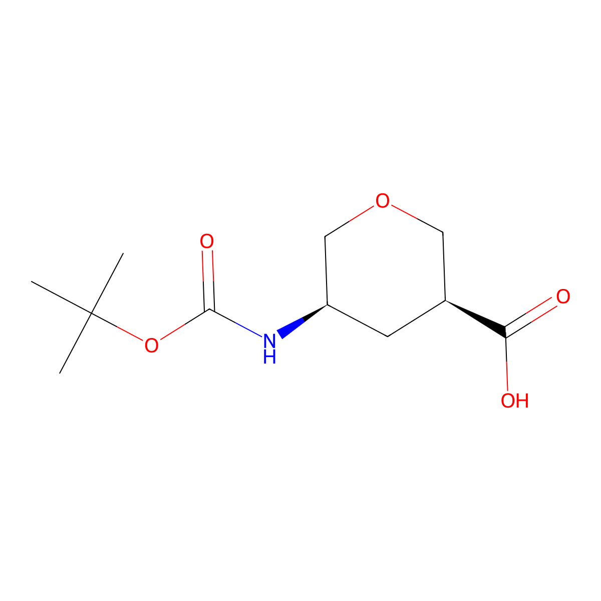 (3S,5R)-5-[(2-methylpropan-2-yl)oxycarbonylamino]oxane-3-carboxylic acid molecular structure, CAS 2988583-72-6