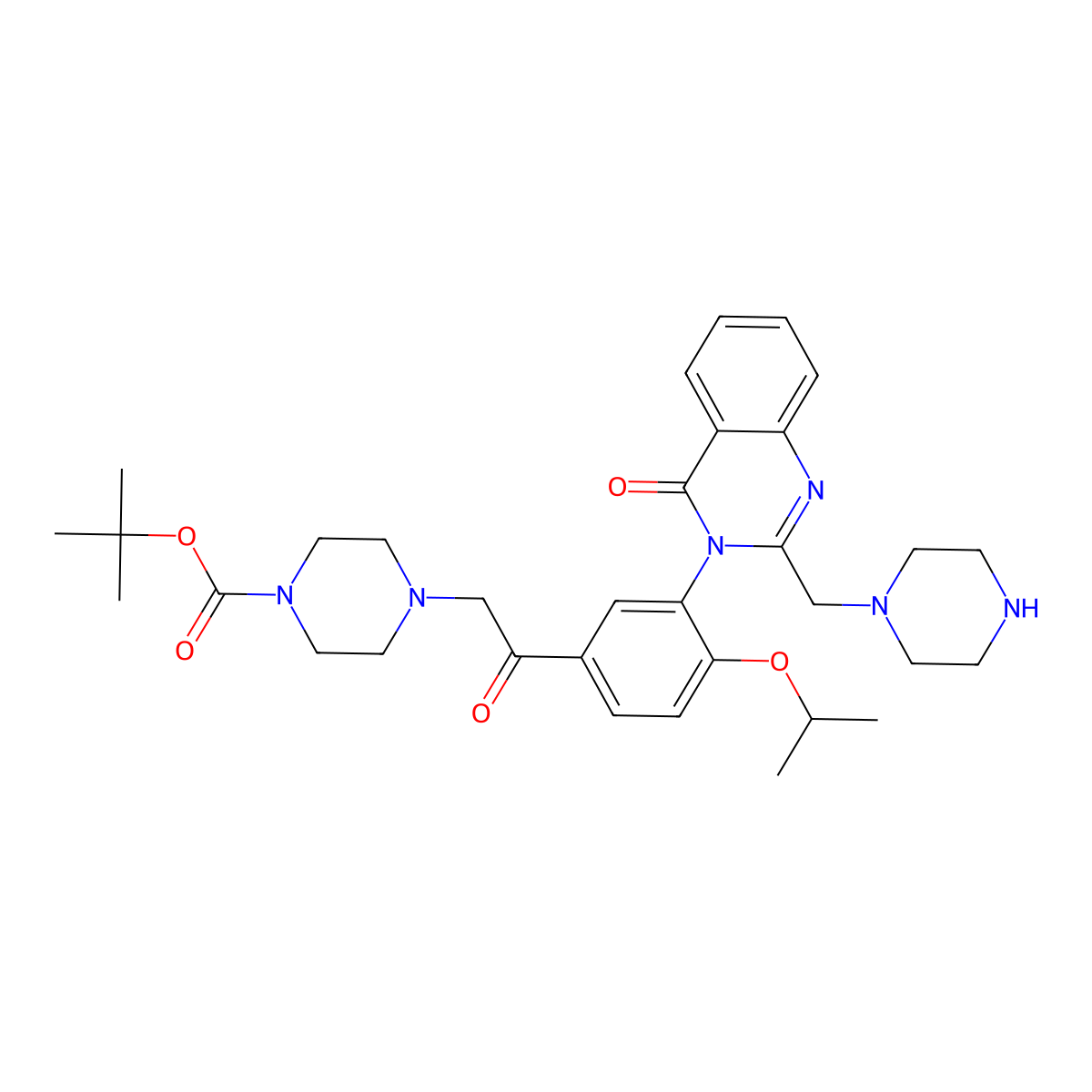 tert-butyl 4-(2-(4-isopropoxy-3-(4-oxo-2-(piperazin-1-ylmethyl)quinazolin-3(4H)-yl)phenyl)-2-oxoethyl)piperazine-1-carboxylate molecular structure, CAS 2988649-23-4