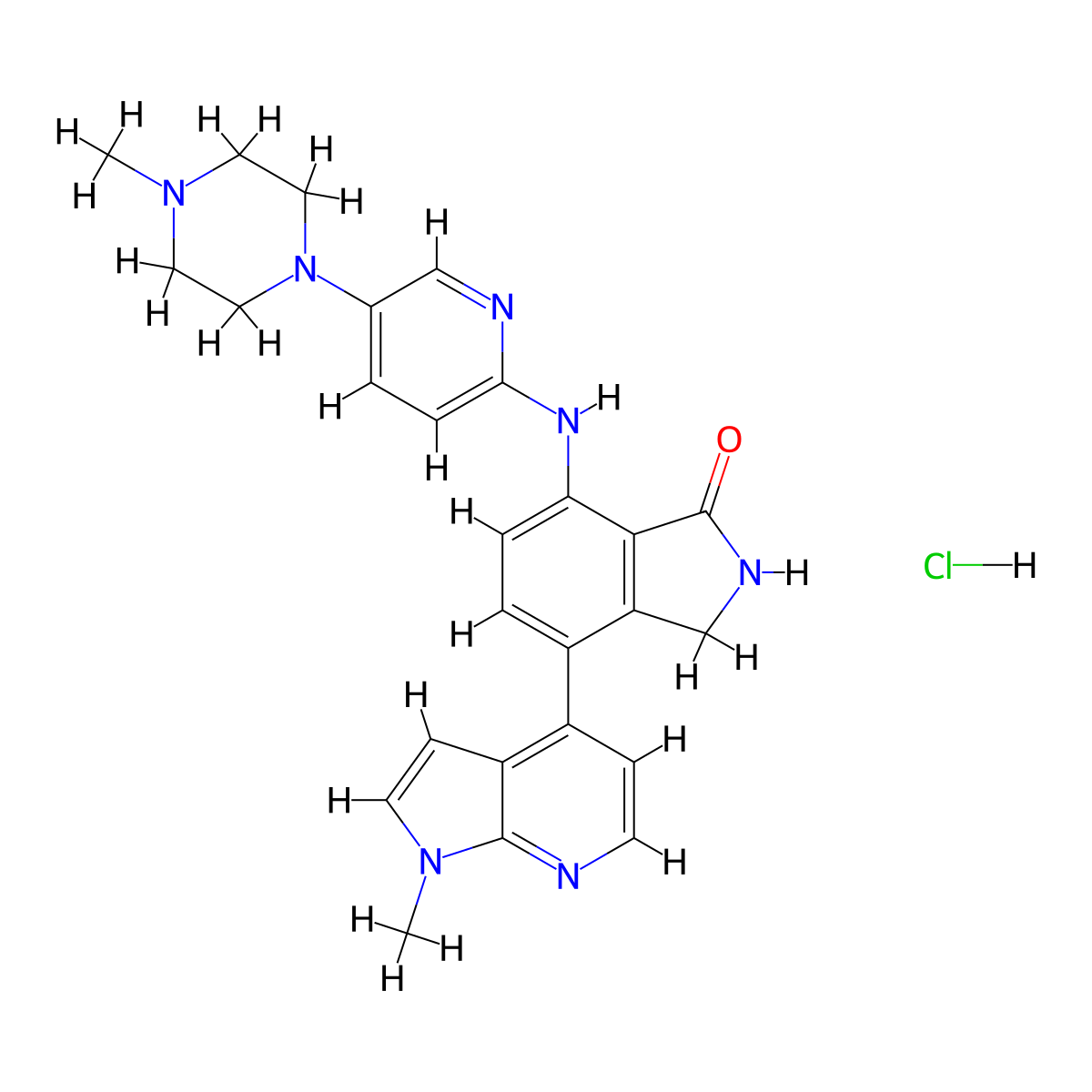 4-(1-methyl-1H-pyrrolo[2,3-b]pyridin-4-yl)-7-((5-(4-methylpiperazin-1-yl)pyridin-2-yl)amino)isoindolin-1-one hydrochloride molecular structure, CAS 2988668-14-8