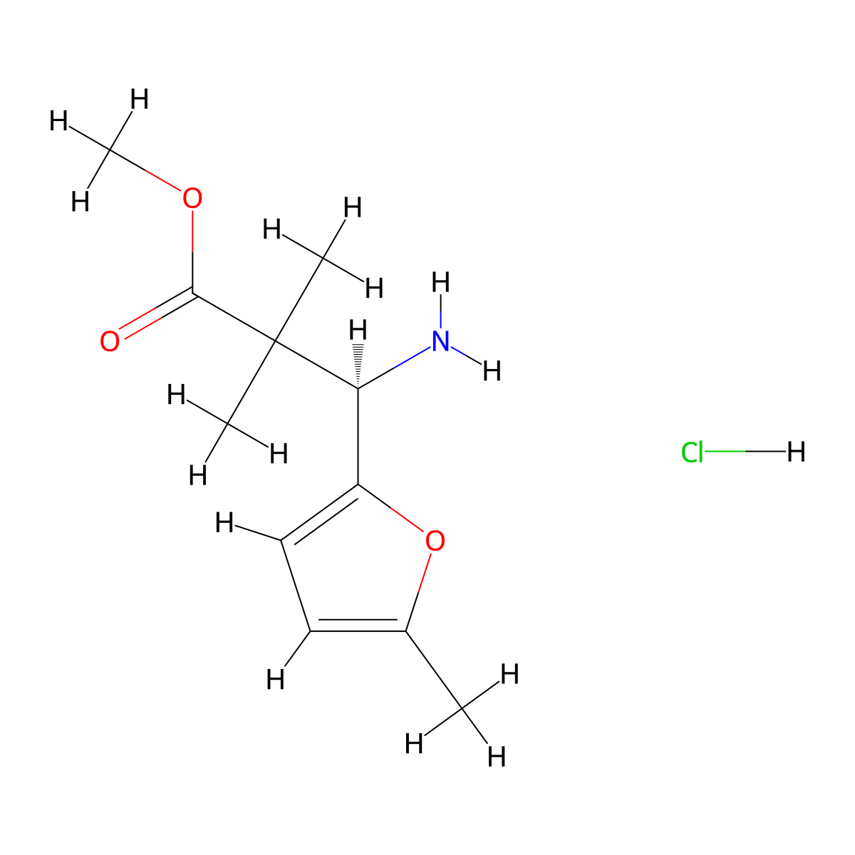 methyl (3R)-3-amino-2,2-dimethyl-3-(5-methylfuran-2-yl)propanoate hydrochloride molecular structure, CAS 2988704-80-7