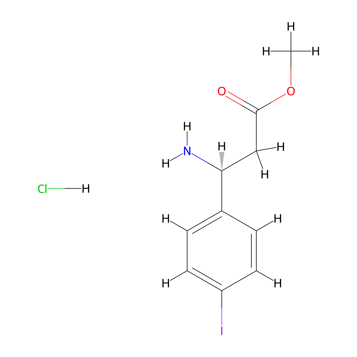 methyl (3S)-3-amino-3-(4-iodophenyl)propanoate hydrochloride molecular structure, CAS 2989057-70-5