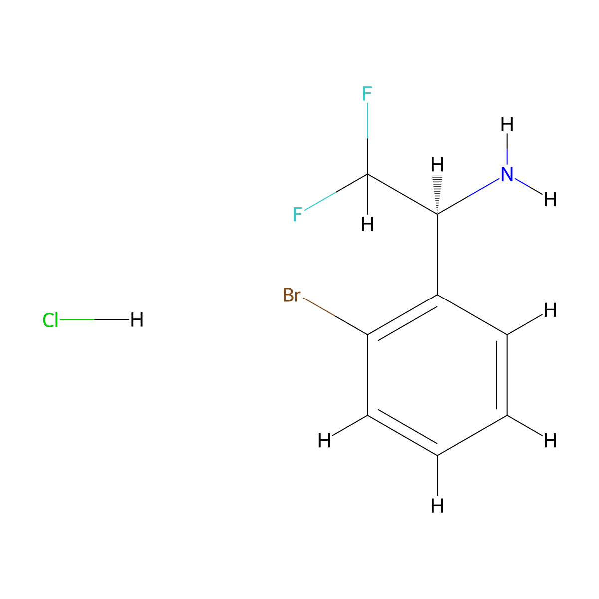 (1S)-1-(2-bromophenyl)-2,2-difluoroethan-1-amine hydrochloride molecular structure, CAS 2989103-64-0