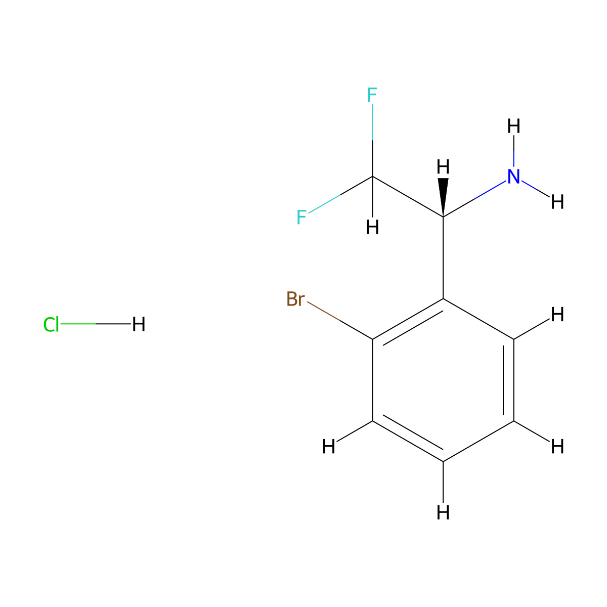 (1R)-1-(2-bromophenyl)-2,2-difluoroethan-1-amine hydrochloride molecular structure, CAS 2989212-76-0