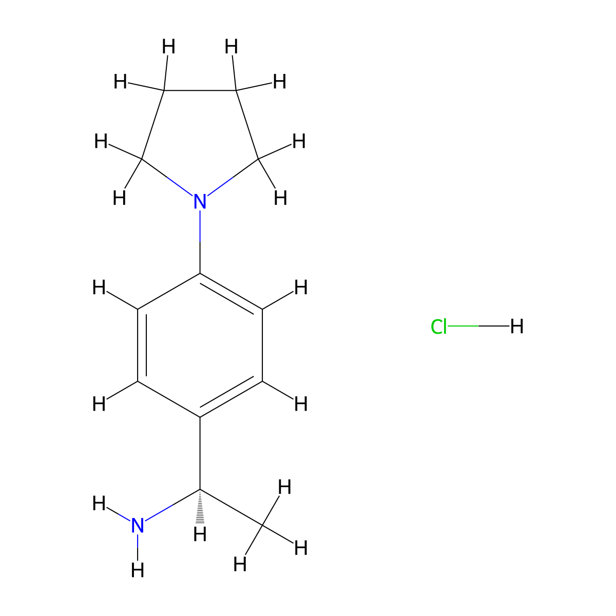 (R)-1-(4-(Pyrrolidin-1-yl)phenyl)ethan-1-amine (hydrochloride) molecular structure, CAS 2989330-68-7