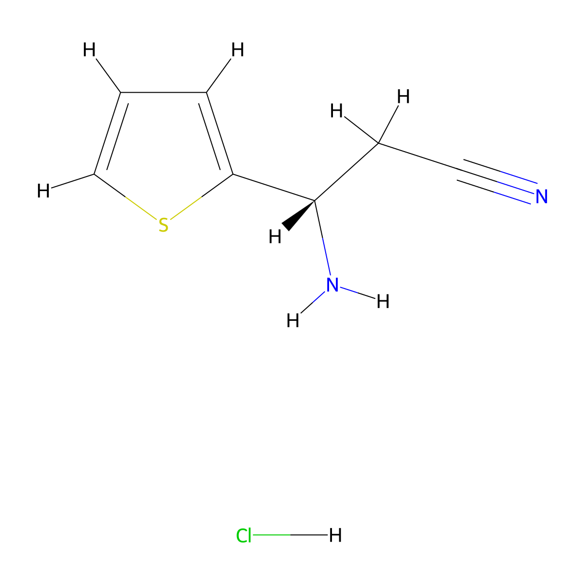 (3S)-3-Amino-3-(thiophen-2-YL)propanenitrile hydrochloride molecular structure, CAS 2989335-36-4
