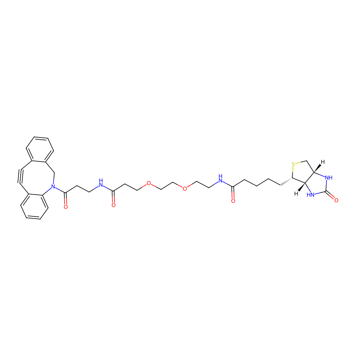 5-[(3aS,4S,6aR)-2-oxo-1,3,3a,4,6,6a-hexahydrothieno[3,4-d]imidazol-4-yl]-N-[2-[2-[3-[[3-(2-azatricyclo[10.4.0.04,9]hexadeca-1(16),4,6,8,12,14-hexaen-10-yn-2-yl)-3-oxopropyl]amino]-3-oxopropoxy]ethoxy]ethyl]pentanamide molecular structure, CAS 2989400-08-8