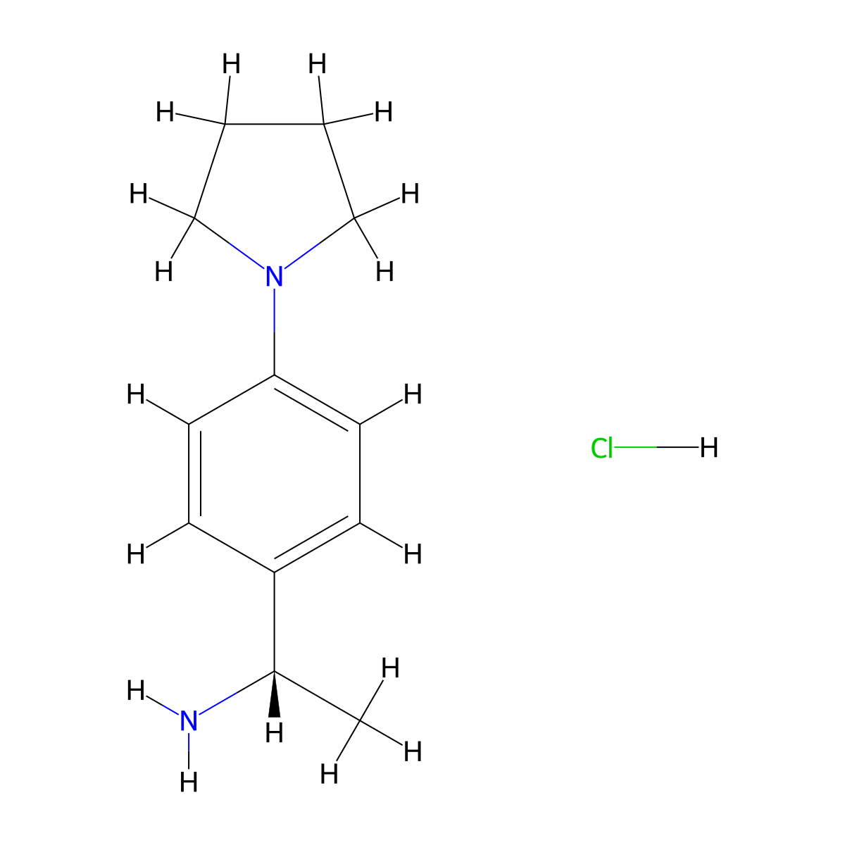 (S)-1-(4-(Pyrrolidin-1-yl)phenyl)ethan-1-amine (hydrochloride) molecular structure, CAS 2989429-11-8
