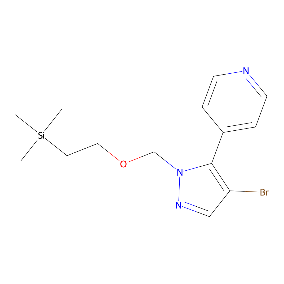 4-(4-bromo-1-((2-(trimethylsilyl)ethoxy)methyl)-1H-pyrazol-5-yl)pyridine molecular structure, CAS 2989450-68-0