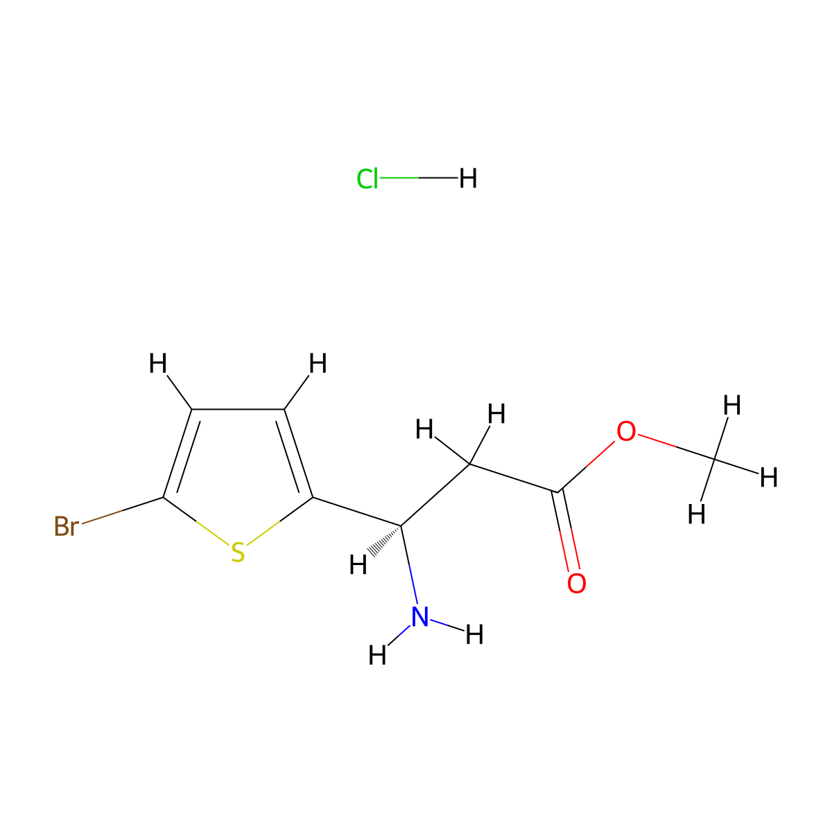 methyl (3R)-3-amino-3-(5-bromothiophen-2-yl)propanoate hydrochloride molecular structure, CAS 2989464-26-6