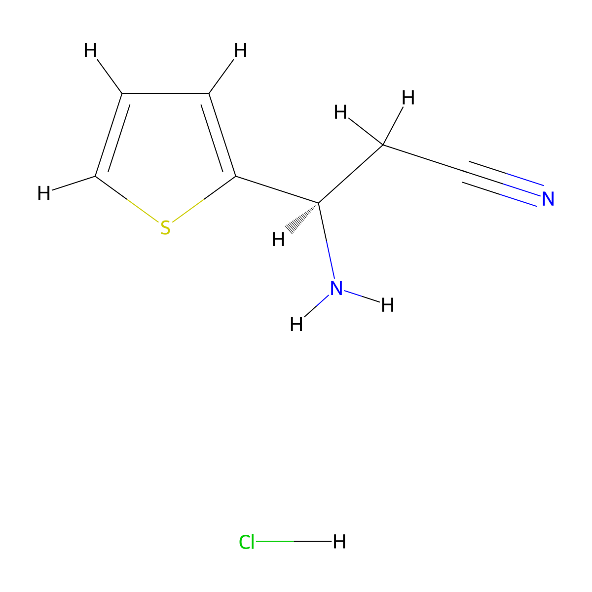 (3R)-3-Amino-3-(thiophen-2-YL)propanenitrile hydrochloride molecular structure, CAS 2989506-76-3