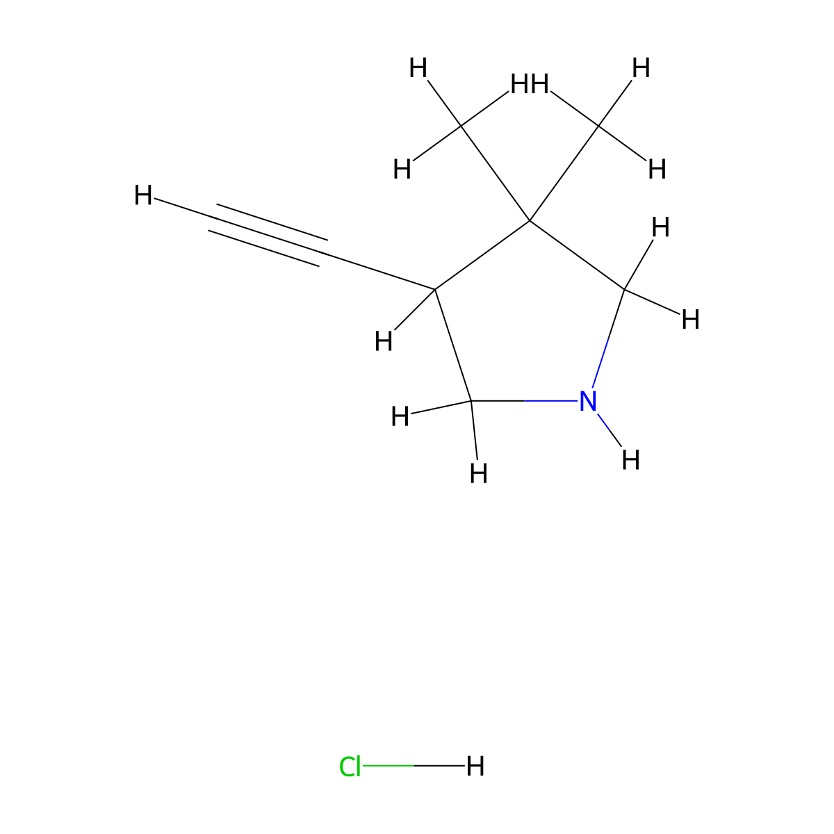4-Ethynyl-3,3-dimethylpyrrolidine hydrochloride molecular structure, CAS 2989703-51-5