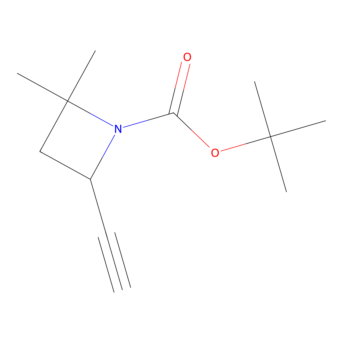 Tert-butyl 4-ethynyl-2,2-dimethylazetidine-1-carboxylate molecular structure, CAS 2989754-53-0