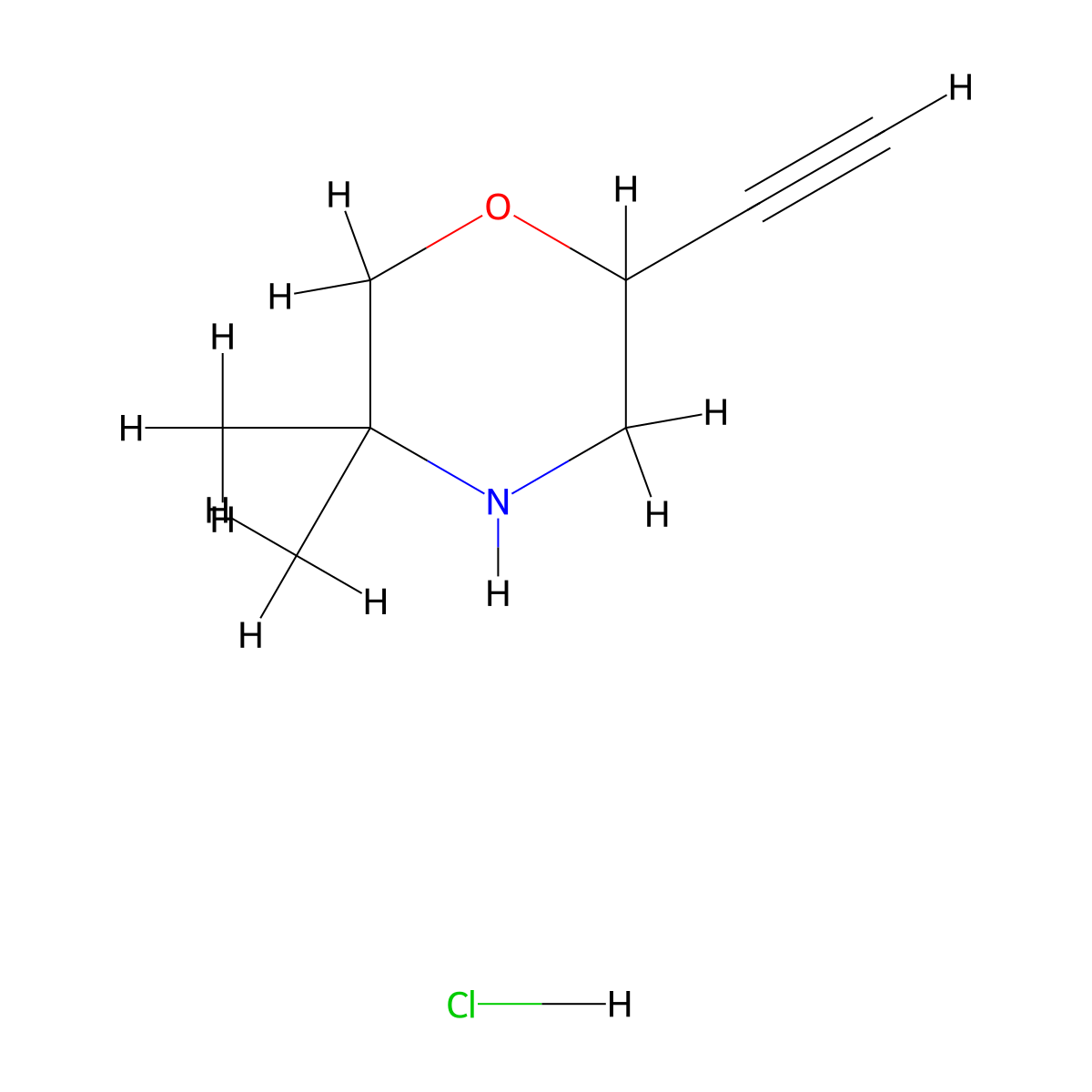 2-Ethynyl-5,5-dimethylmorpholine hydrochloride molecular structure, CAS 2989764-09-0