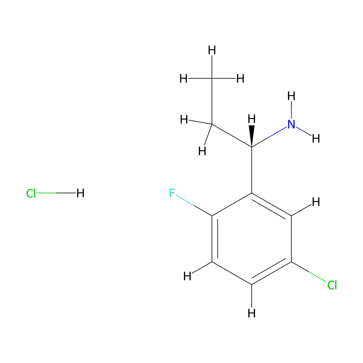 (1S)-1-(5-chloro-2-fluorophenyl)propan-1-amine hydrochloride molecular structure, CAS 2989865-01-0