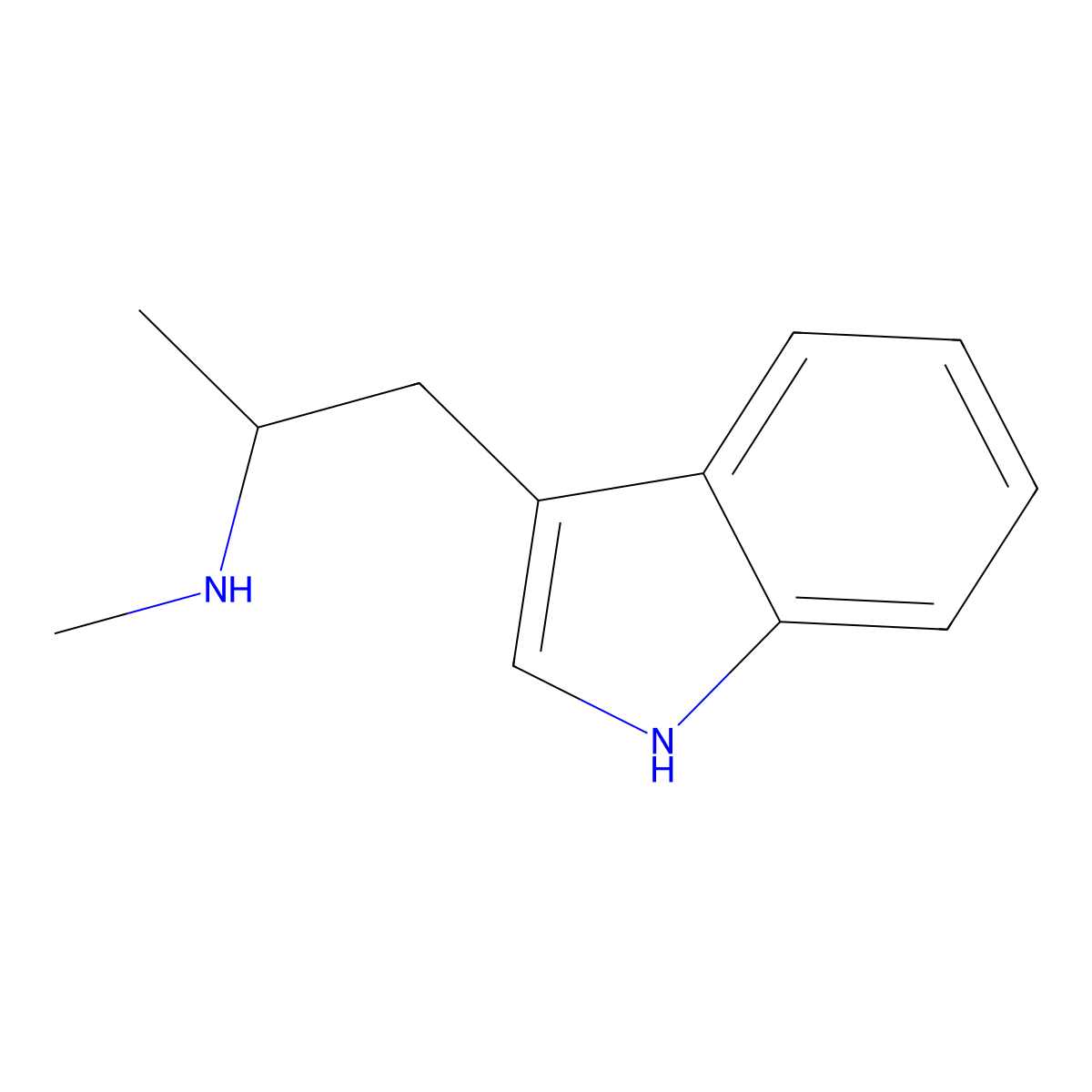 1-(1H-indol-3-yl)-N-methylpropan-2-amine molecular structure, CAS 299-24-1