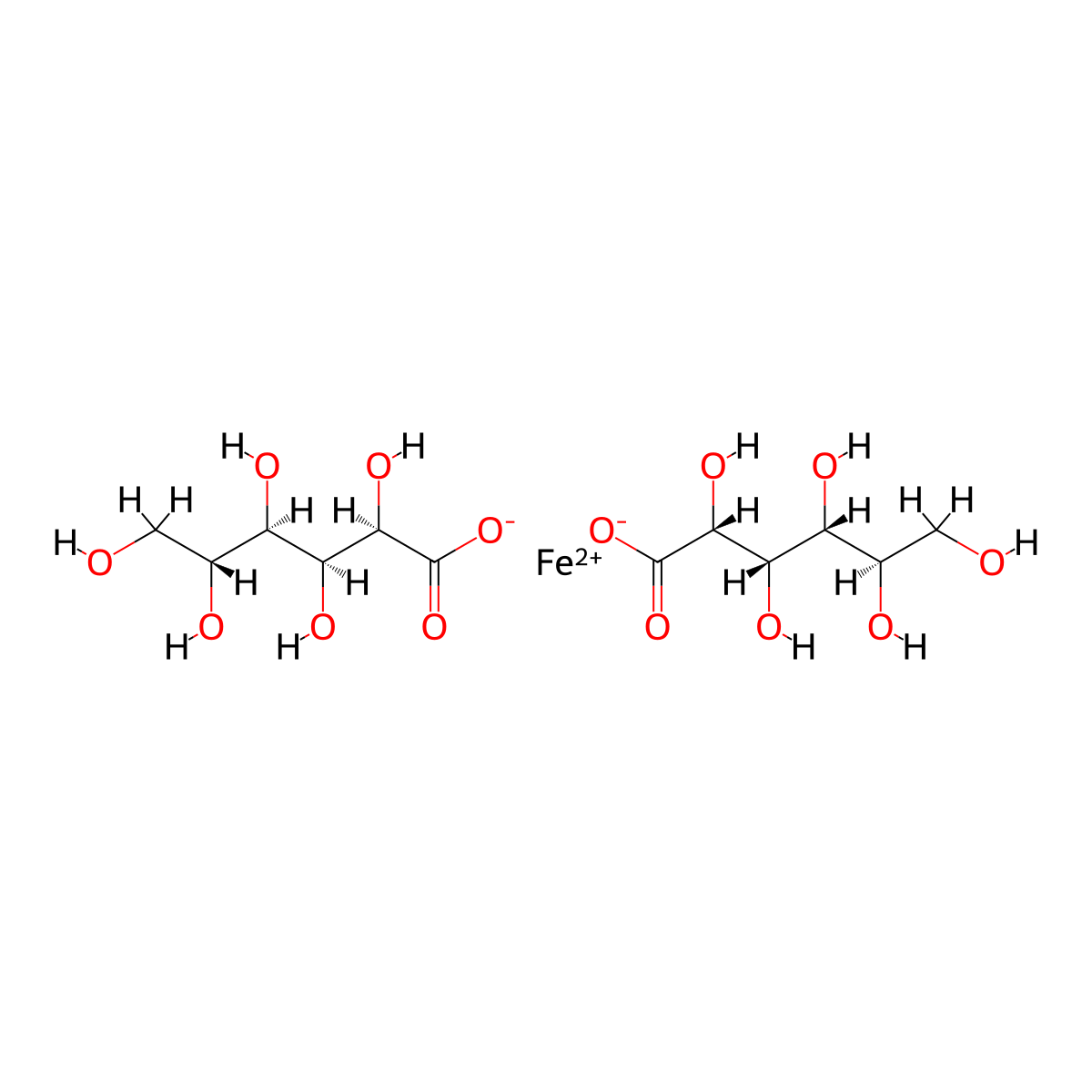 Iron(II) (2R,3S,4R,5R)-2,3,4,5,6-pentahydroxyhexanoate , Ferrous gluconate molecular structure, CAS 299-29-6