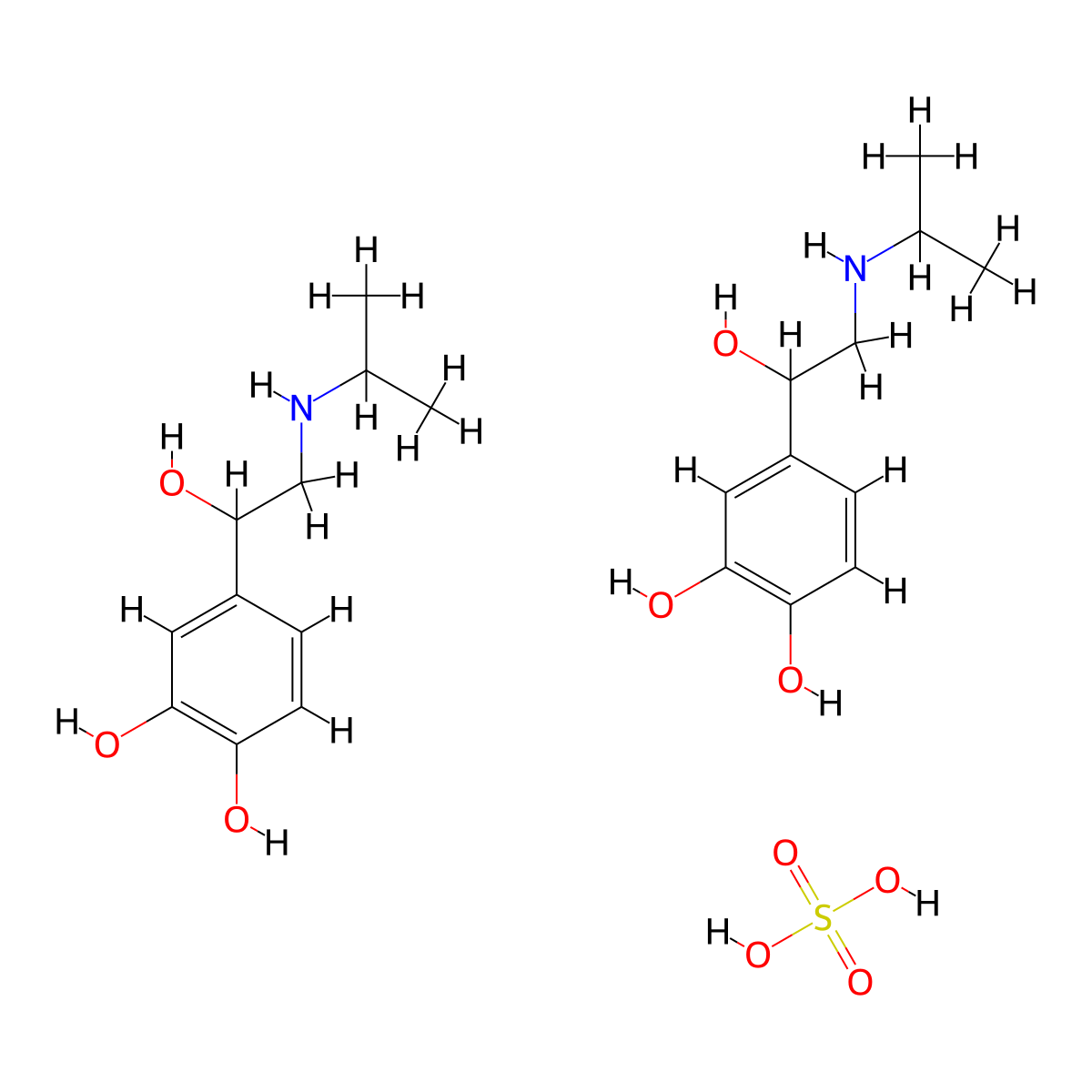 Isoproterenol sulfate anhydrous molecular structure, CAS 299-95-6