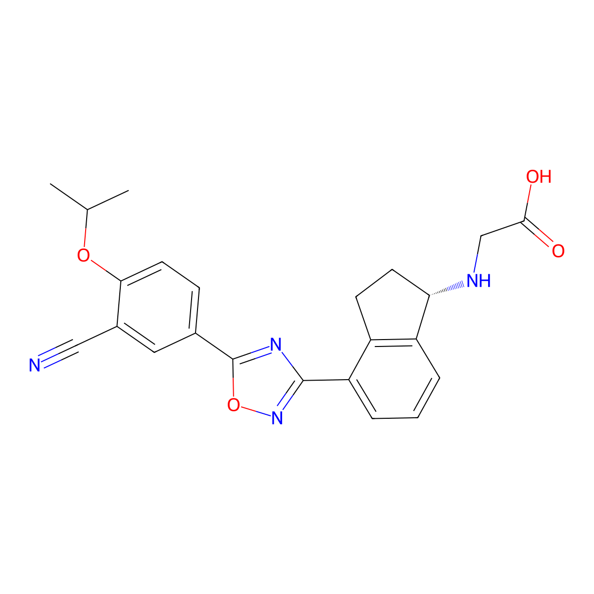 2-[[(1S)-4-[5-(3-cyano-4-propan-2-yloxyphenyl)-1,2,4-oxadiazol-3-yl]-2,3-dihydro-1H-inden-1-yl]amino]acetic acid molecular structure, CAS 2990018-57-8