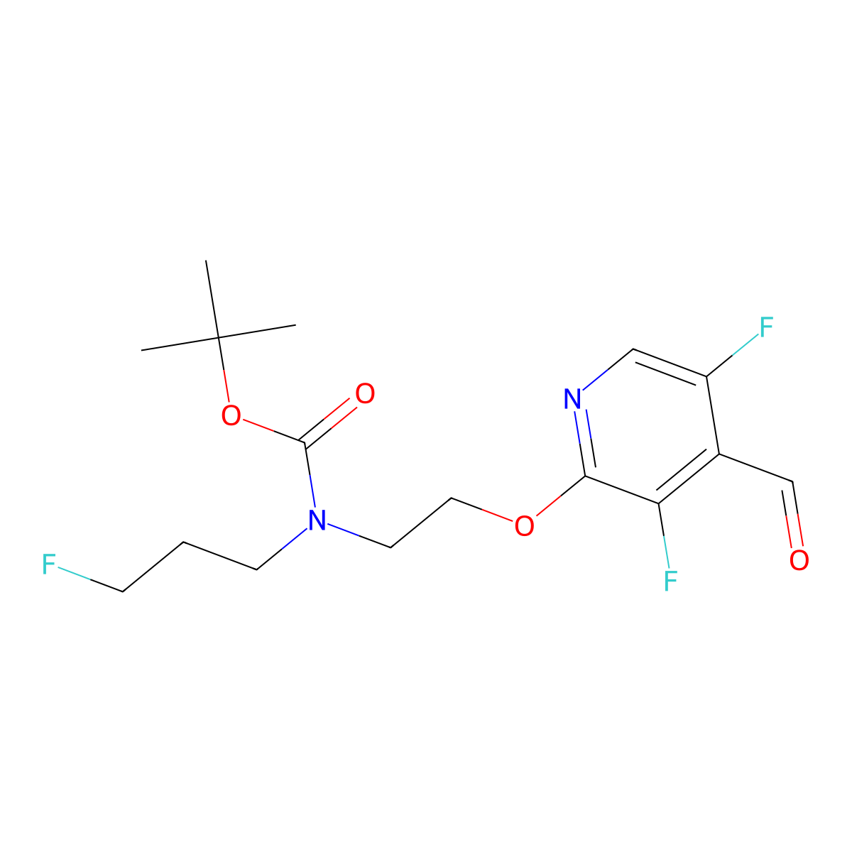 Tert-butyl(2-((3,5-difluoro-4-formylpyridin-2-yl)oxy)ethyl)(3-fluoropropyl)carbamate molecular structure, CAS 2990059-78-2