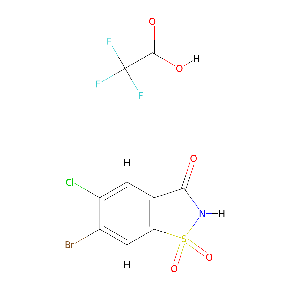 6-bromo-5-chlorobenzo[d]isothiazol-3(2H)-one 1,1-dioxide 2,2,2-trifluoroacetate molecular structure, CAS 2990211-68-0