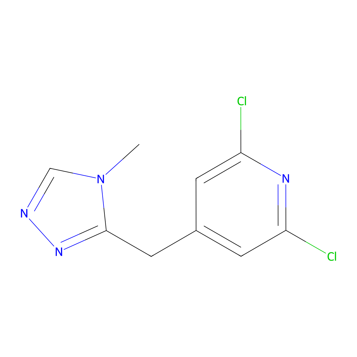 2,6-dichloro-4-((4-methyl-4H-1,2,4-triazol-3-yl)methyl)pyridine molecular structure, CAS 2990211-80-6