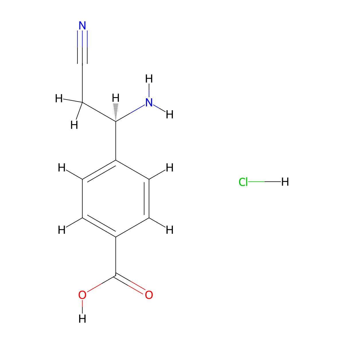 4-[(1R)-1-amino-2-cyanoethyl]benzoic acid hydrochloride molecular structure, CAS 2990388-76-4