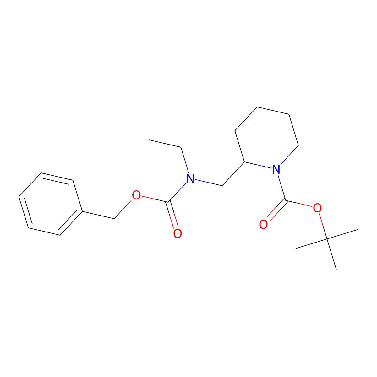 tert-Butyl 2-((((benzyloxy)carbonyl)(ethyl)amino)methyl)piperidine-1-carboxylate molecular structure, CAS 2990463-81-3