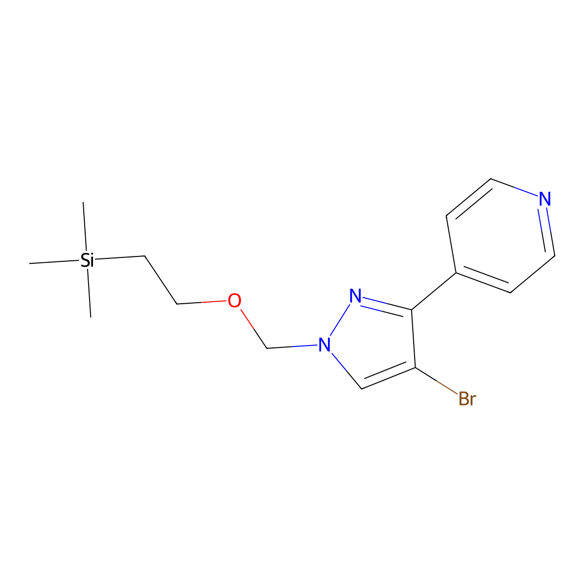 4-(4-bromo-1-((2-(trimethylsilyl)ethoxy)methyl)-1H-pyrazol-3-yl)pyridine molecular structure, CAS 2990506-02-8