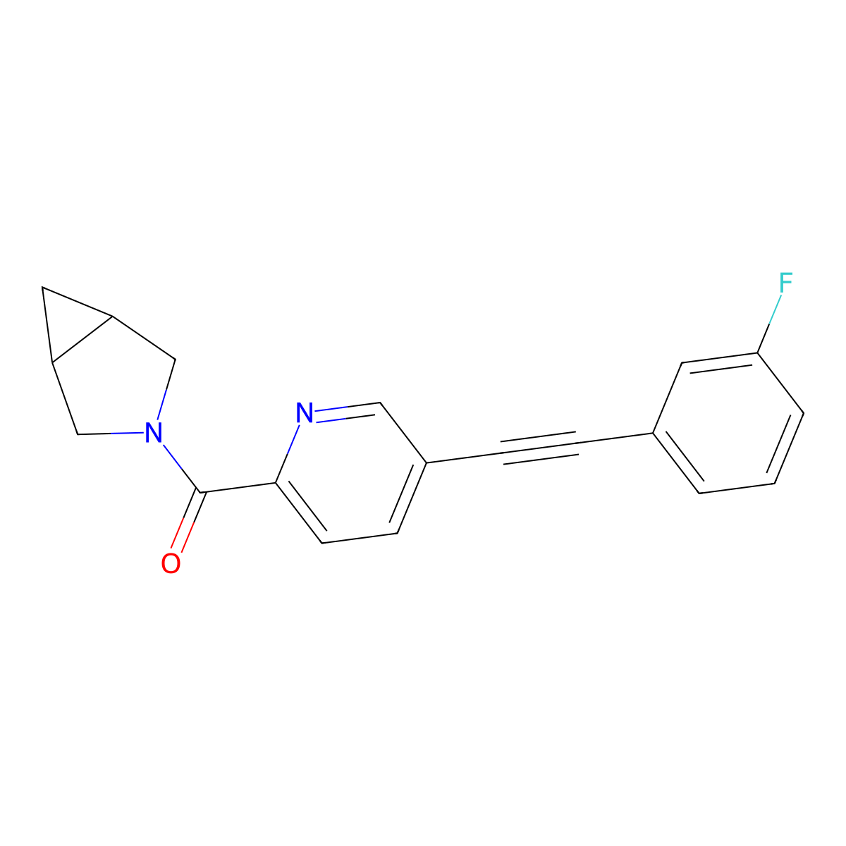 (3-Azabicyclo[3.1.0]hexan-3-yl)(5-((3-fluorophenyl)ethynyl)pyridin-2-yl)methanone molecular structure, CAS 2990506-75-5