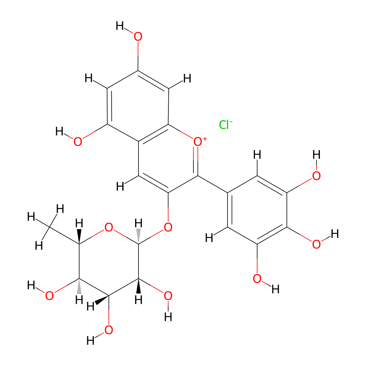Delphinidin-3-O-rhamnoside chloride molecular structure, CAS 29907-19-5